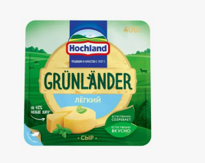 Сыр Hochland Grunlander полутвердый кусок Легкий 35%, 400 г