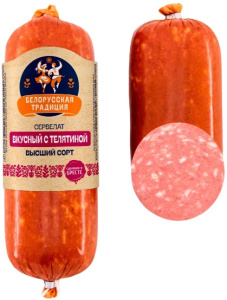 Колбаса варено-копченая Белорусская традиция сервелат Вкусный с телятиной 350г