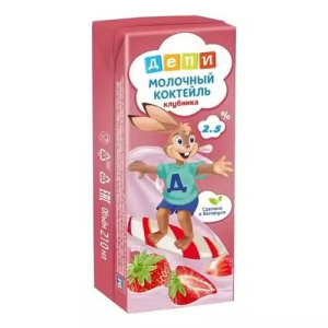Молочный коктейль Депи Клубника 2,5% БЗМЖ 210 мл