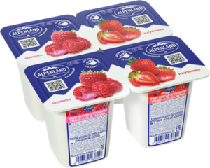 Продукт йогуртный Alpenland малина и клубника 7,5% 4*95г