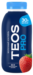 Коктейль молочный TEOS PRO высокобелковый клубника 330г