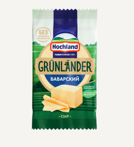 Сыр полутвёрдый Hochland Grunlander Баварский брусок 45% БЗМЖ 180 г