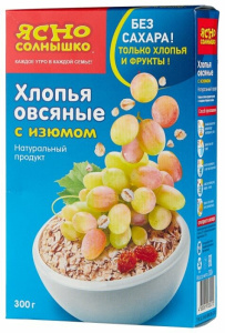 Хлопья овсяные Ясно солнышко с изюмом без сахара 300 г.