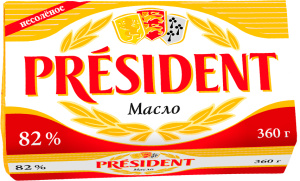 Масло кислосливочное PRESIDENT несоленое 82% 360г