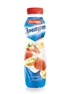 Питьевой йогурт Ehrmann Эрмигурт клубника-банан 1.2% 290 г.