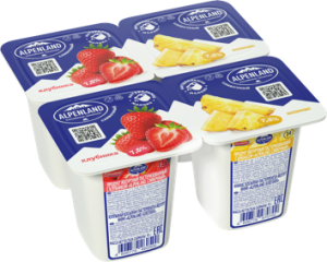 Продукт йогуртный Alpenland клубника и ананас 7,5% 4*95г
