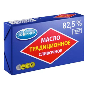 Масло сладко-сливочное Экомилк несоленое 82,5%180 г