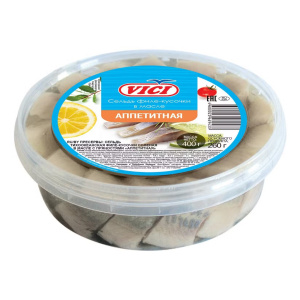 Сельдь Vici Аппетитная солёная в масле с пряностями филе кусочки 400 г