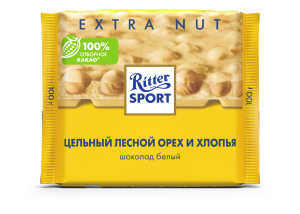 Шоколад белый RITTER SPORT цельный лесной орех и хлопья 100г