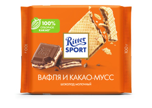 Шоколад молочный RITTER SPORT вафля и какао-мусс 100г