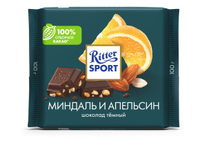 Шоколад темный RITTER SPORT миндаль и апельсин 100г