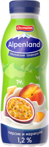 Продукт йогуртный питьевой Alpenland персик-маракуйя 1,2% 420г
