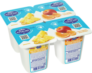 Продукт йогуртный Alpenland ананас и нектарин-апельсин 2,5 % 4*95г